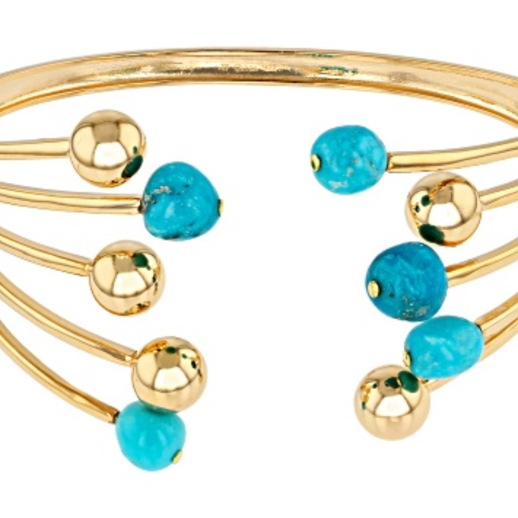 Turquoise 18k Yellow Gold Over Silver Bracelet